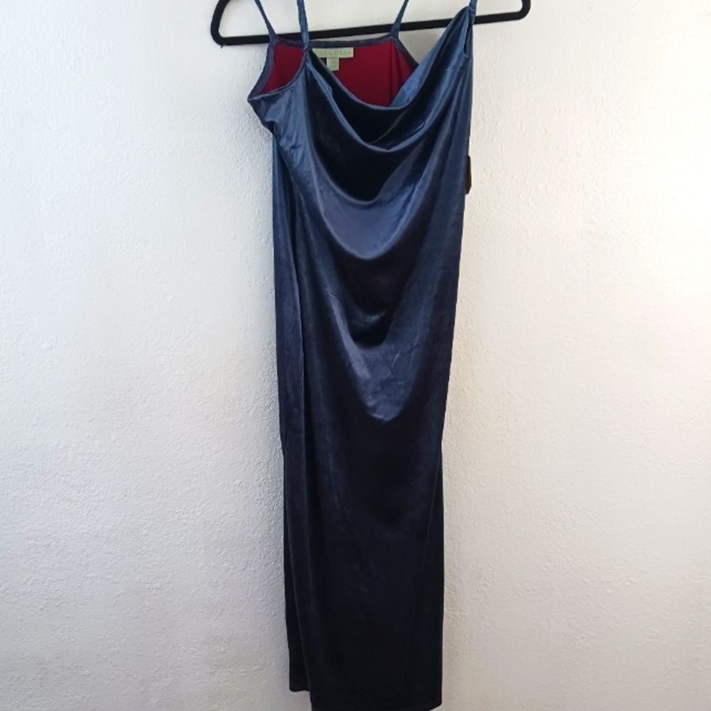 Ryegrass Velvet Dress metallic blue bodycon cowl neck cross back size M